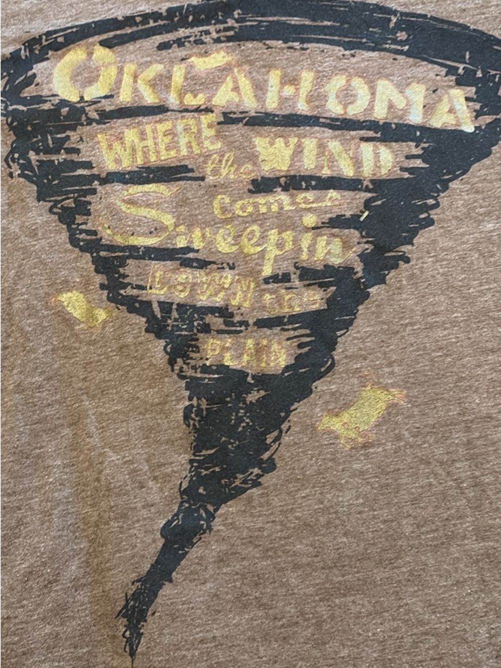 Oklahoma Tornado Graphic Tee - Brown with Black & Yellow Print